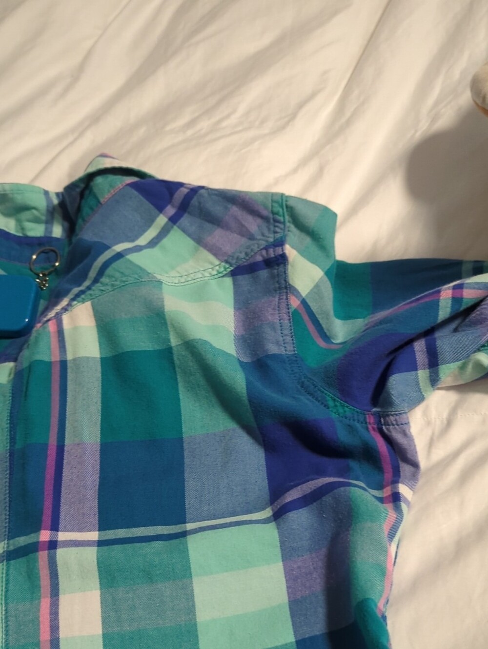 Women's American Eagle Plaid Button-Up Shirt in Teal & Blue